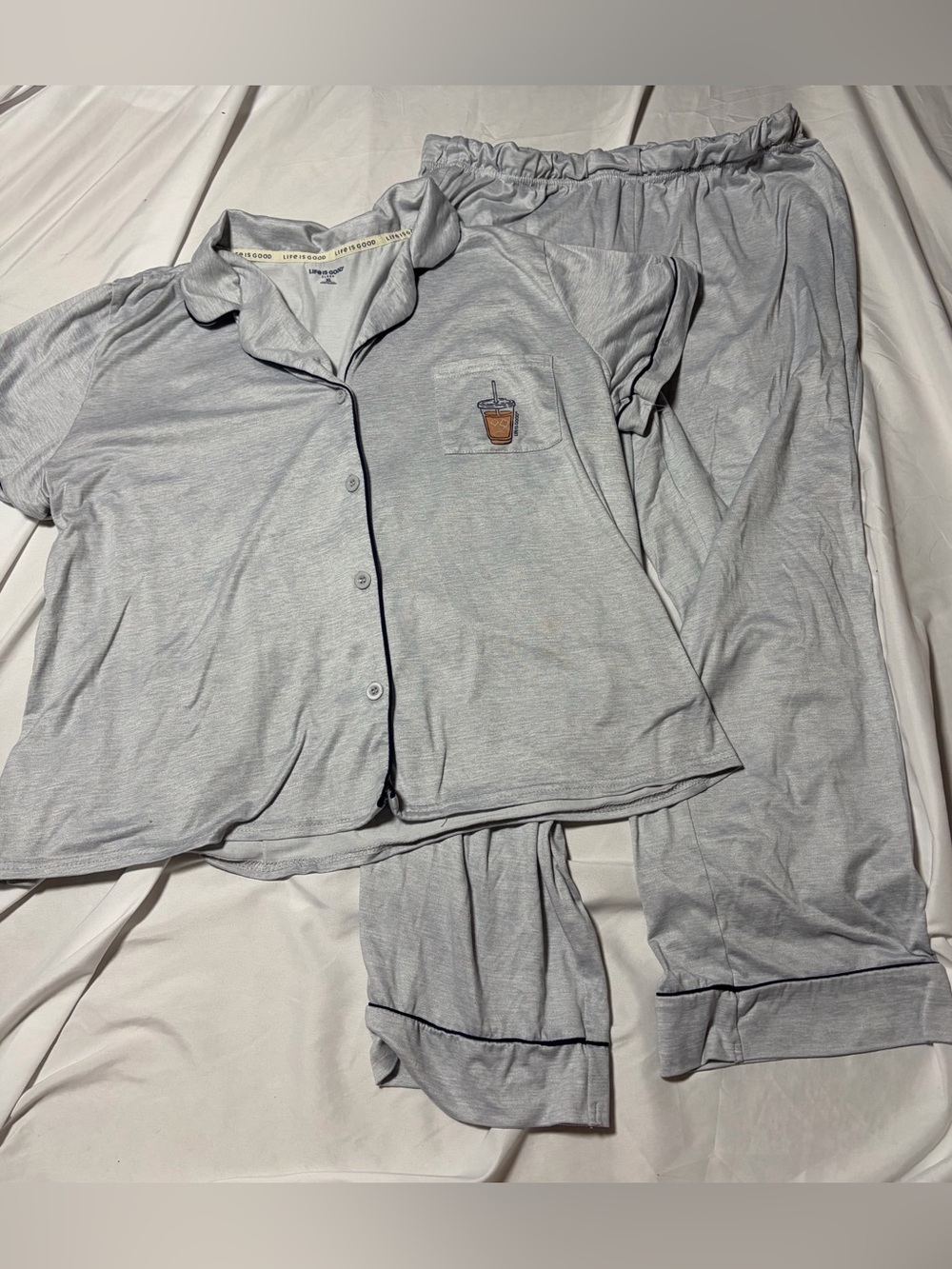 Women’s Life Is Good Pajama Set Iced Coffee Sz XL Sleepwear 2pc